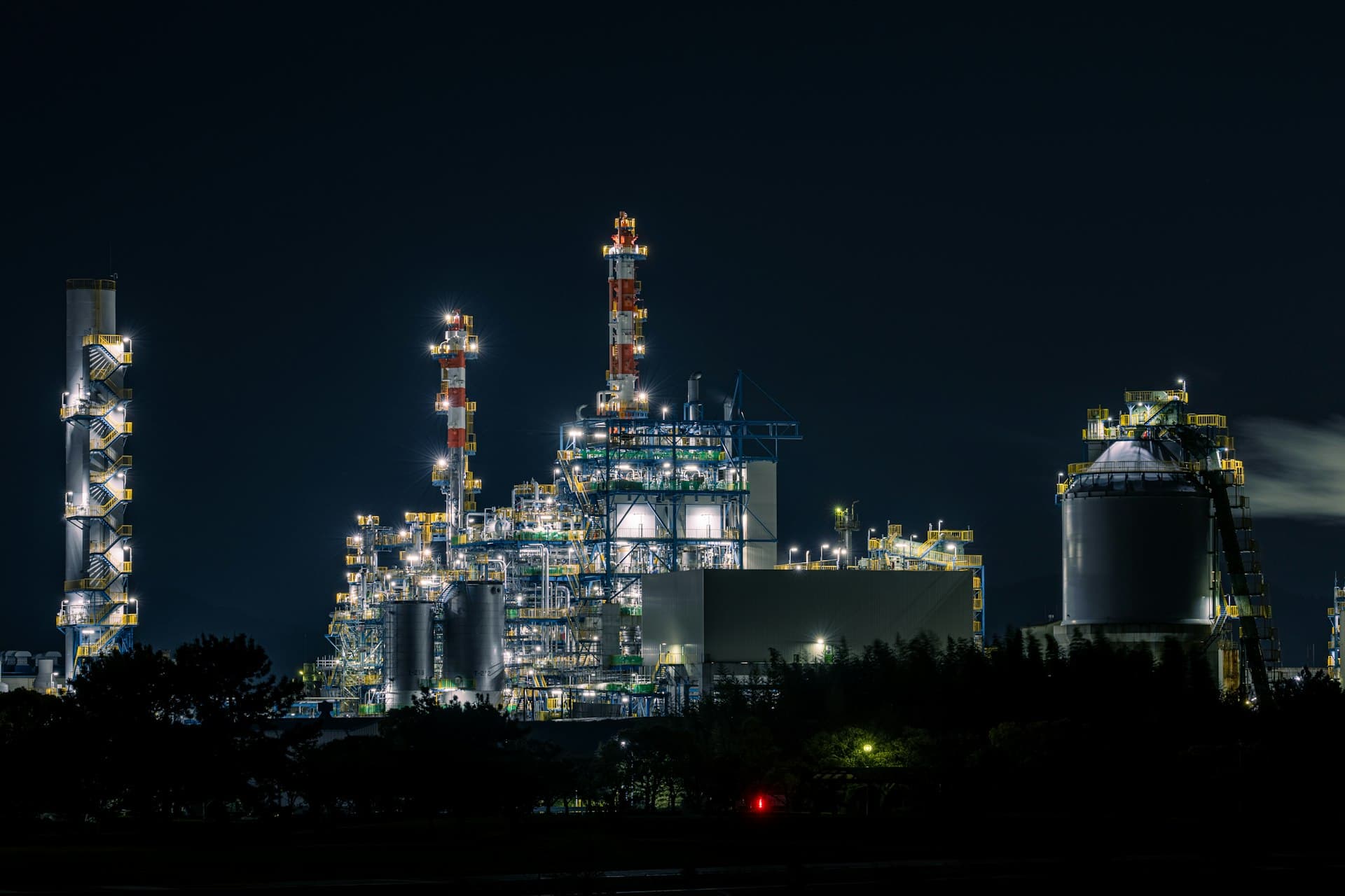 Oil refinery at dusk